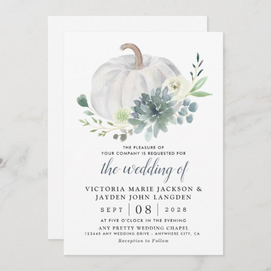 Witte Pompoen Elegant Sappige Herfst Chique Bruilo Kaart (Voorkant / Achterkant)