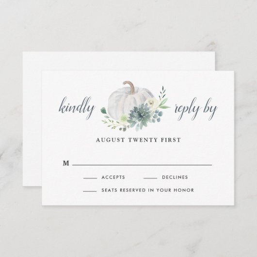 Witte Pompoen Elegant Sappige Herfst Chique Bruilo RSVP Kaartje (Voorkant / Achterkant)