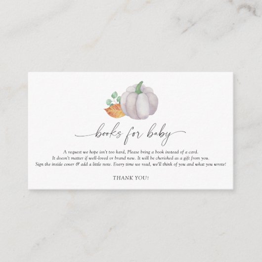 Witte pompoen elegante boeken voor baby informatiekaartje (Voorkant)