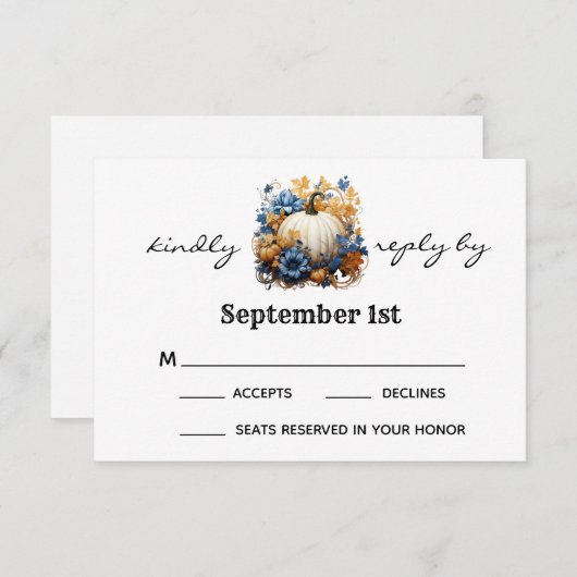 Witte Pompoen Elegante Herfst Tuin Bruiloft RSVP (Voorkant / Achterkant)