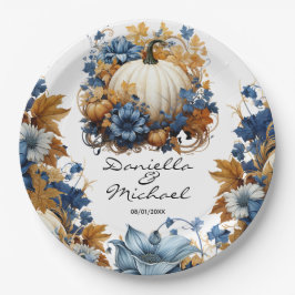 Witte Pompoen Elegante Herfst Tuin Papieren Bordje