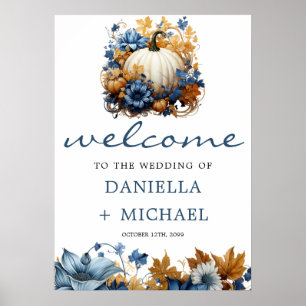 Witte Pompoen Elegante Herfst Tuin Poster