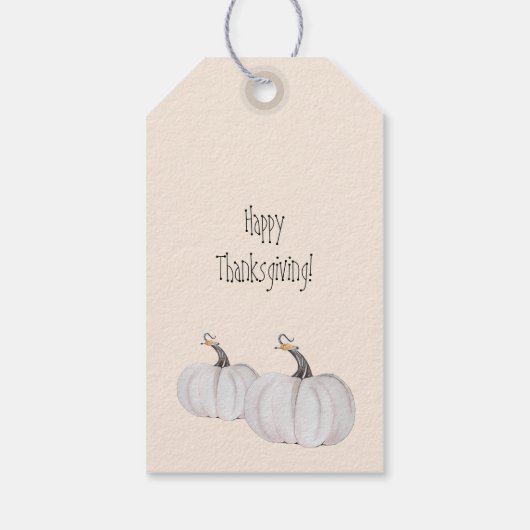 Witte pompoen en bloemen Waterverf kunst Cadeaulabel (Achterkant)