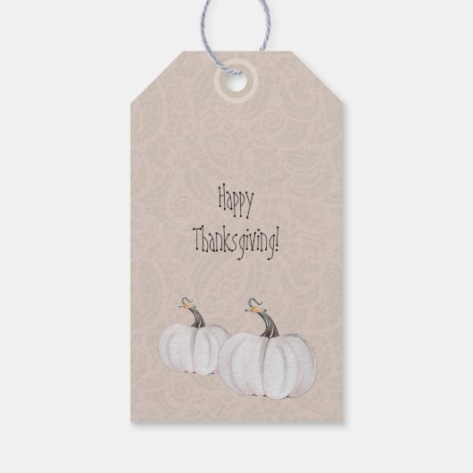 Witte pompoen en bloemen Waterverf kunst Cadeaulabel (Achterkant)