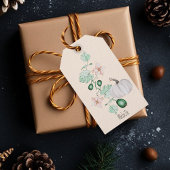 Witte pompoen en bloemen Waterverf kunst Cadeaulabel