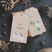 Witte pompoen en bloemen Waterverf kunst Cadeaulabel