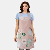 Witte pompoen en bloemen Waterverf kunstpatroon Schort (Gedragen)