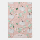 Witte pompoen en bloemen Waterverf kunstpatroon Theedoek (Verticaal)