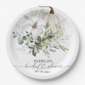 Witte Pompoen en Eucalyptus Herfst Bruidsdiner Papieren Bordje (Voorkant)