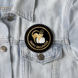 Witte Pompoen en Gouden Kat stippen Halloween Ronde Button 7,6 Cm