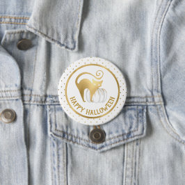 Witte pompoen en gouden kat stippen Halloween Ronde Button 7,6 Cm