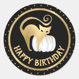 Witte Pompoen en Gouden Kat stippen Verjaardag Ronde Sticker
