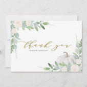 Witte pompoen en groen Herfst Baby shower Bedankkaart (Voorkant)