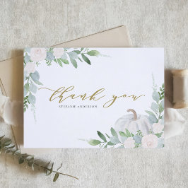 Witte pompoen en groen Herfst Baby shower Bedankkaart