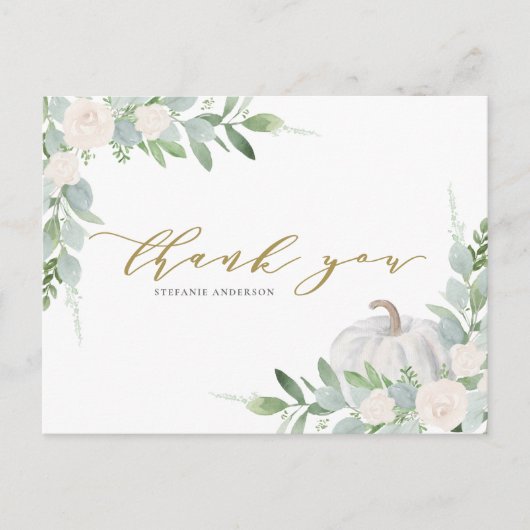 Witte pompoen en groen Herfst Dank u Briefkaart (Voorkant)