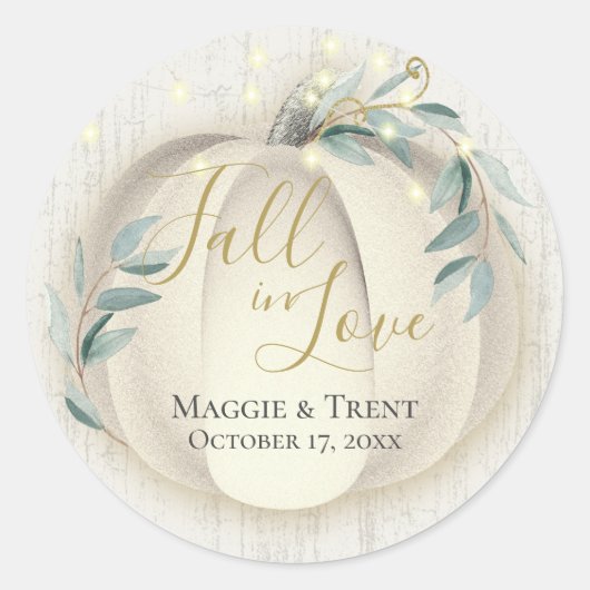 Witte pompoen en groen met String Lights Ronde Sticker (Voorkant)