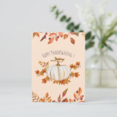 Witte pompoen en herfstbladeren Thanksgiving Briefkaart (Staand voorkant)