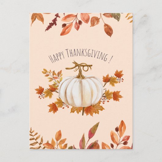 Witte pompoen en herfstbladeren Thanksgiving Briefkaart (Voorkant)