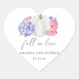 Witte pompoen en hortensia bloemen bruiloft hart sticker