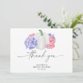 Witte pompoen en hortensia bloemen vrijgezellenfee bedankkaart (Staand voorkant)