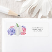 Witte pompoen en hortensia bloemen vrijgezellenfee etiket (Insitu)