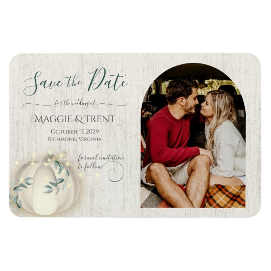 Witte pompoen en lichtjes met foto magneet (Horizontaal)