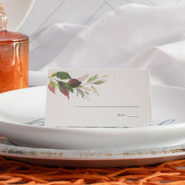 Witte Pompoen en Marsala Bruiloft Herfst Bladgroen Plaatskaartje