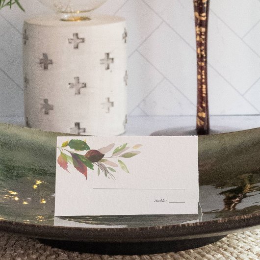 Witte Pompoen en Marsala Bruiloft Herfst Bladgroen Plaatskaartje