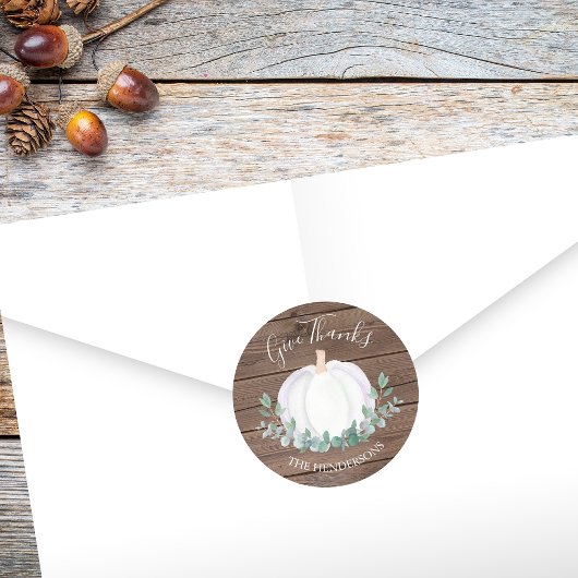 Witte pompoen Eucalyptus Barn Wood Ronde Sticker