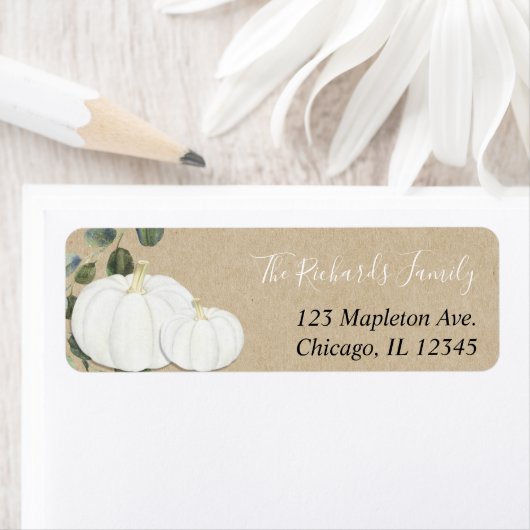 Witte pompoen eucalyptus groen rustieke herfst etiket (Insitu)