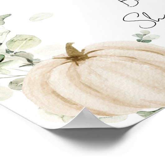 Witte Pompoen Eucalyptus Herfst Baby shower Welkom Poster (Hoek)