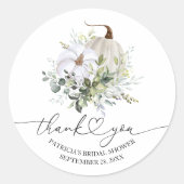Witte Pompoen Eucalyptus Herfst Bruiloft Feest Fav Ronde Sticker (Voorkant)