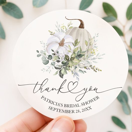 Witte Pompoen Eucalyptus Herfst Bruiloft Feest Fav Ronde Sticker