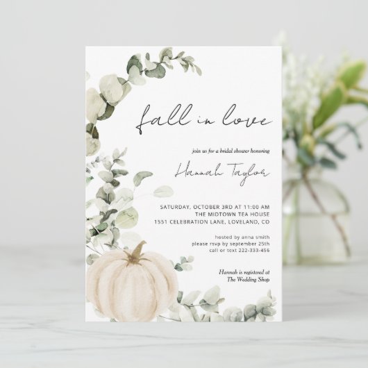 Witte pompoen Eucalyptus Herfst Vrijgezellenfeest Kaart (Staand voorkant)