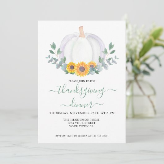 Witte pompoen Eucalyptus Sunflower Thanksgiving Kaart (Staand voorkant)