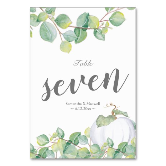 Witte pompoen Eucalyptus Weddenafel Kaart (Voorkant)