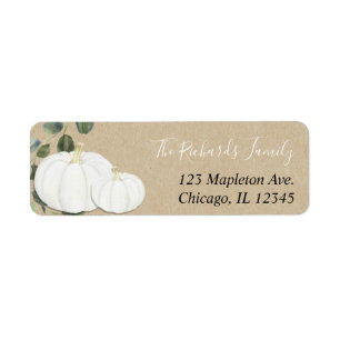 Witte pompoen eucalyptusbruine rustige herfst etiket