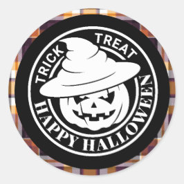 Witte Pompoen Gelukkig Halloween Zwart/Oranje Geru Ronde Sticker