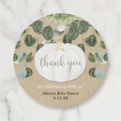 Witte pompoen groen eucalyptus rustieke herfst bedankjes labels (Voorkant)