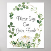Witte Pompoen Groene Begroeting Teken Ons Gast Poster (Voorkant)