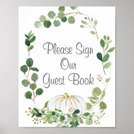 Witte Pompoen Groene Begroeting Teken Ons Gast Poster