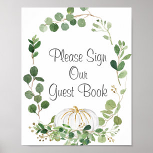 Witte Pompoen Groene Begroeting Teken Ons Gast Poster