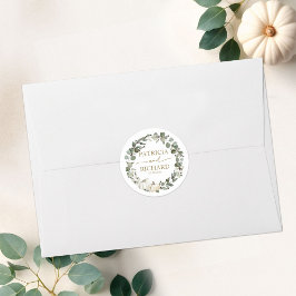 Witte Pompoen Groene Krans Herfst Bruiloft Ronde Sticker