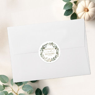 Witte Pompoen Groene Krans Herfst Bruiloft Ronde Sticker