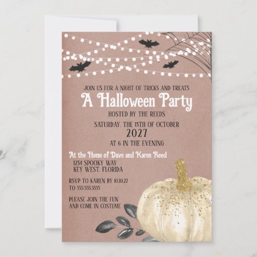 Witte Pompoen Halloween Feest Kaart (Voorkant)