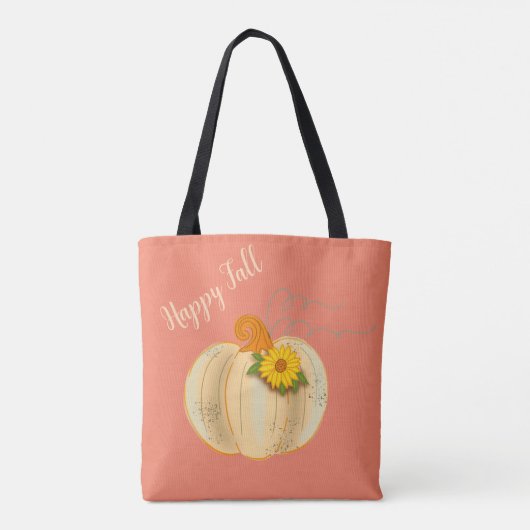 Witte Pompoen Happy Fall Boodschappentas Markt Tas (Achterkant)