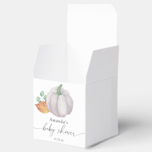 Witte pompoen herfst baby shower bedankdoosjes (Geopend)