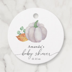 Witte pompoen herfst baby shower bedankjes labels