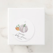 Witte pompoen herfst baby shower bedankjes labels (In situ)