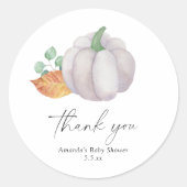 Witte pompoen herfst baby shower - Dank u Ronde Sticker (Voorkant)
